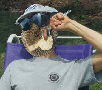 Man w/durian head eating durian